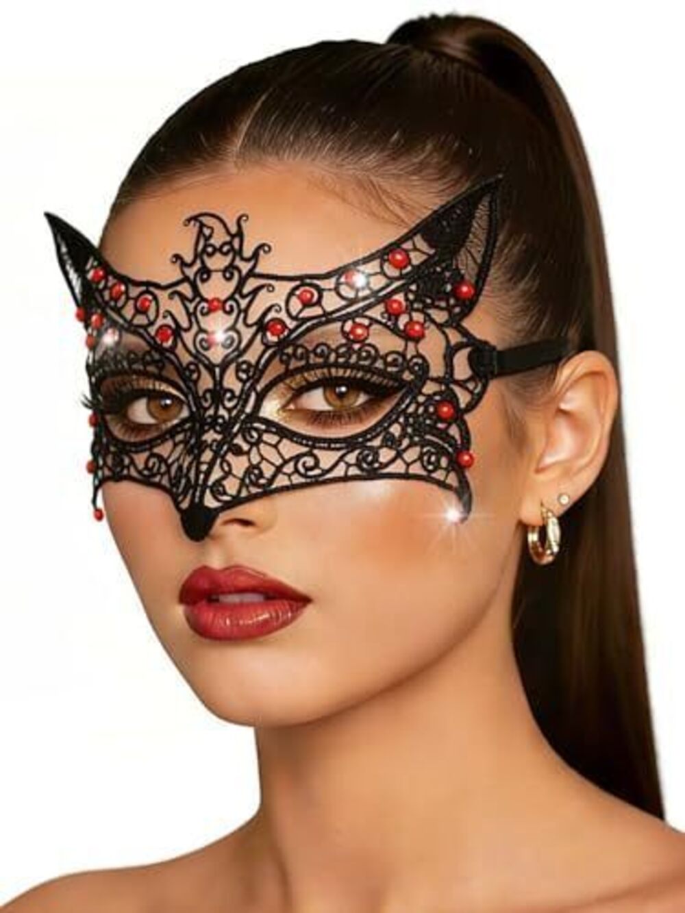 4730 Masquerade Mask Rhinestone Lace Eye Masks Venetian Mask Fox Costume